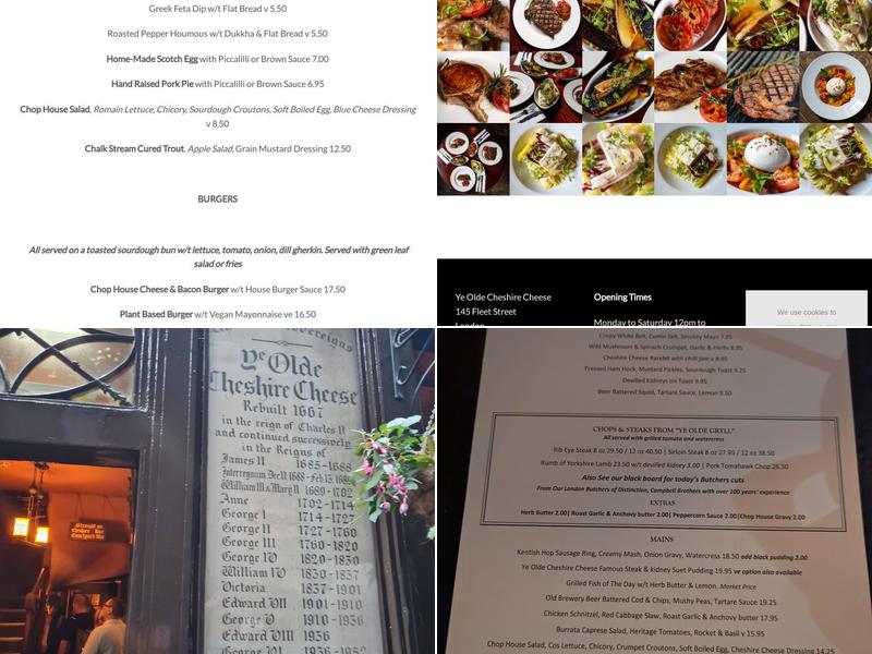 Ye Olde Cheshire Cheese Menu