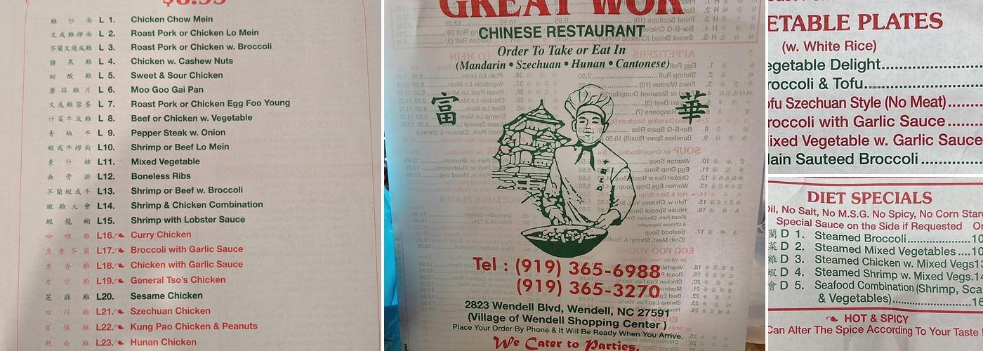 Great Wok Chinese Restaurant Menu