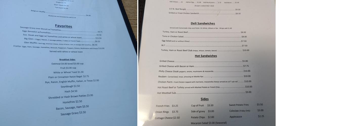 Willow Glen Diner Menu