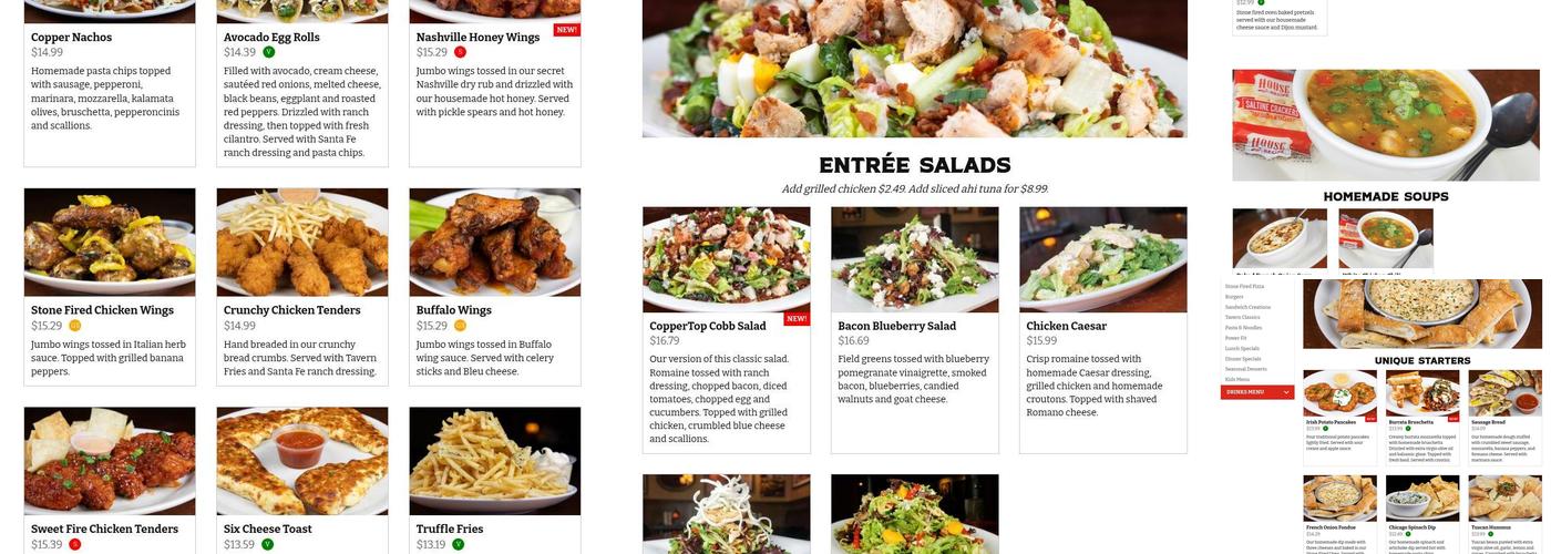 CopperTop Tavern Camillus Menu