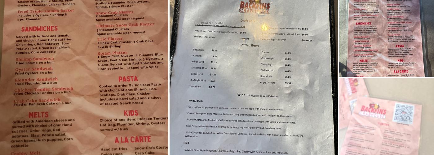 Backfins Crabhouse Menu