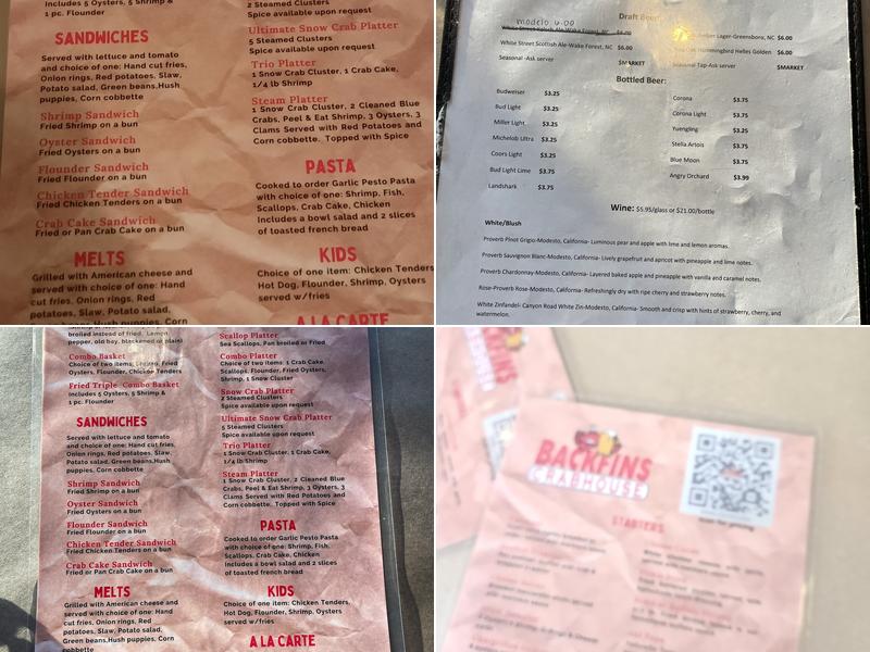 Backfins Crabhouse Menu