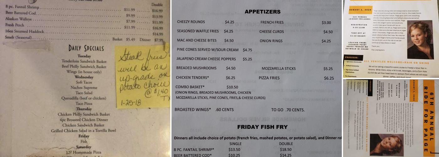 Freddy's Silver Rail Bar & Grill Menu