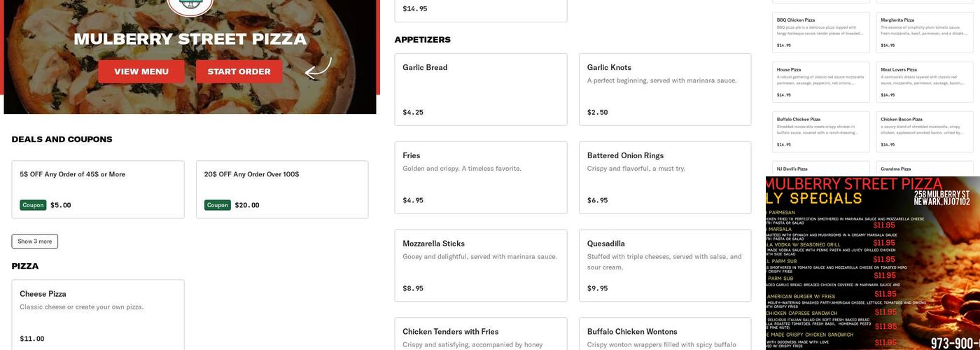 Mulberry Street Pizza Menu