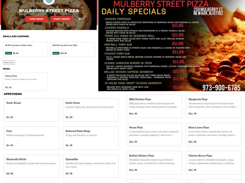 Mulberry Street Pizza Menu