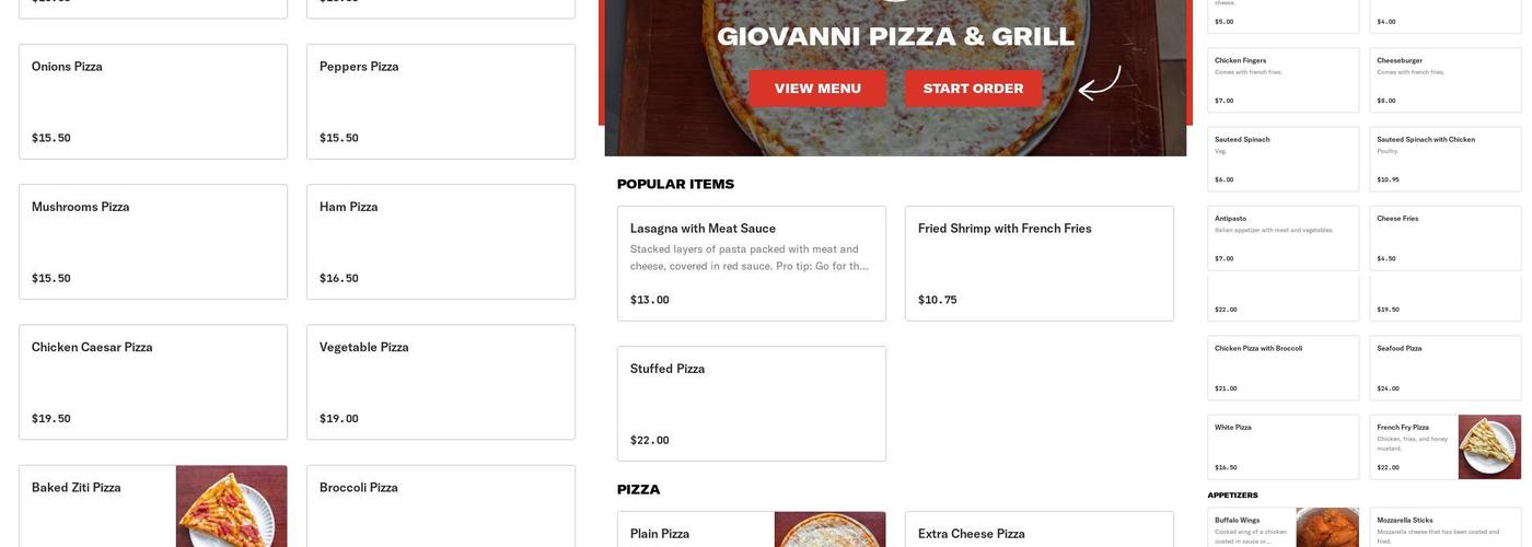 Giovanni Pizza Pasta & Grill Menu