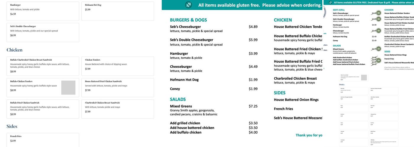 Seb's Green Shutters Menu