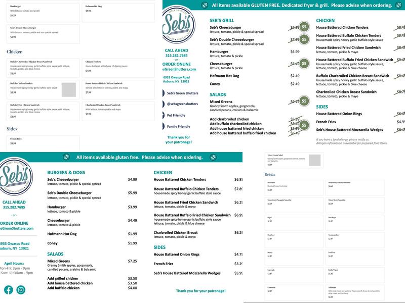 Seb's Green Shutters Menu