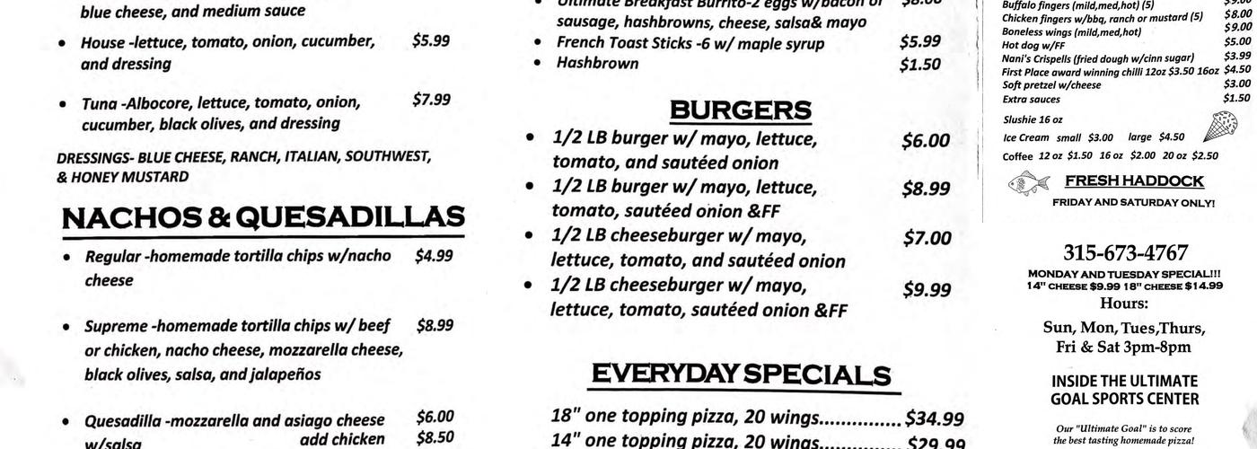 Marcellus Pizza Menu
