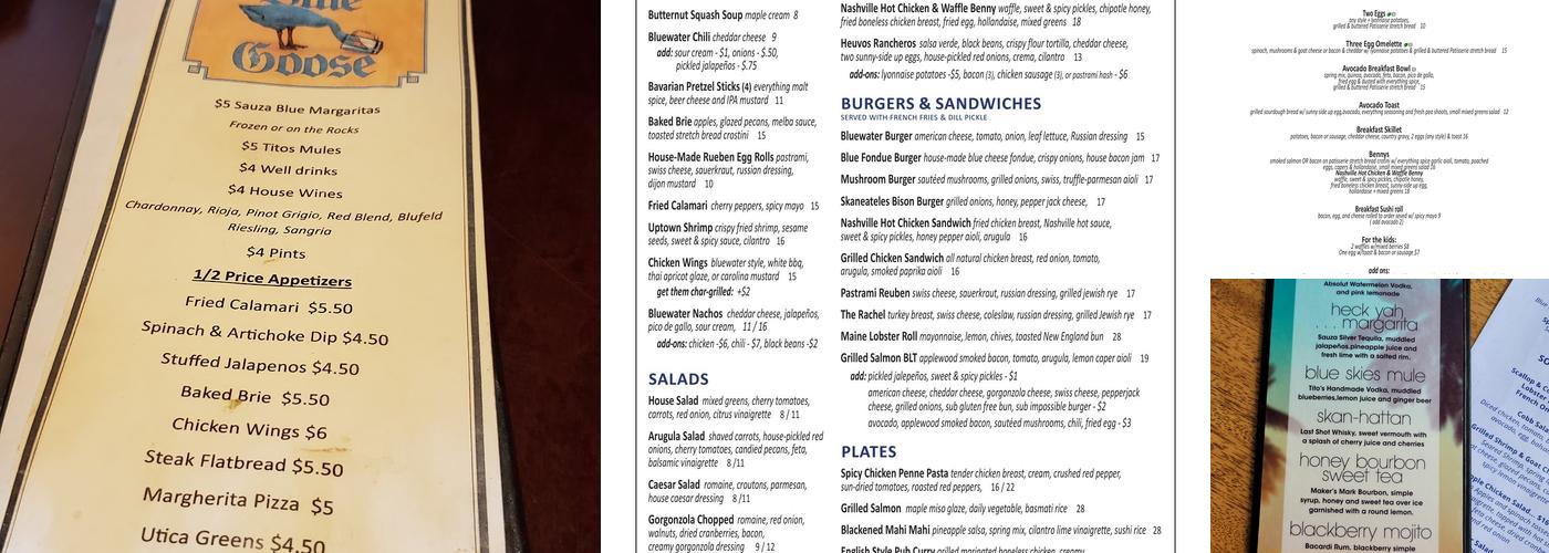 Blue Water Grill Menu
