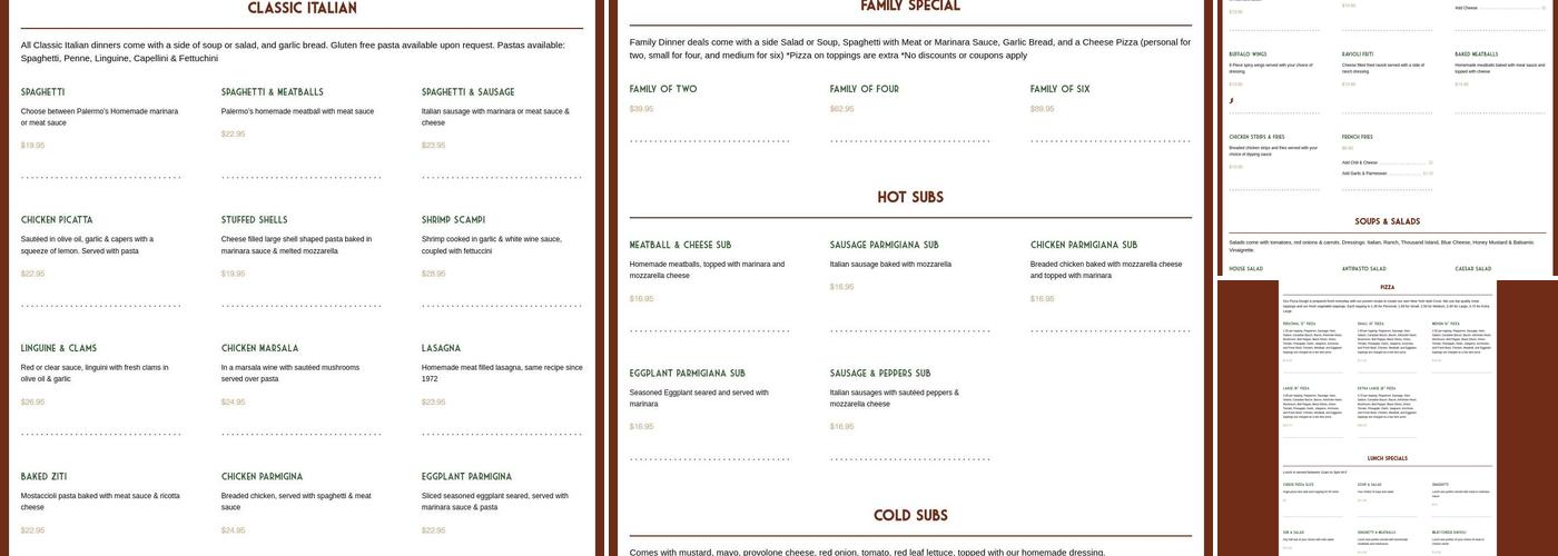 Palermo Pizzeria Menu