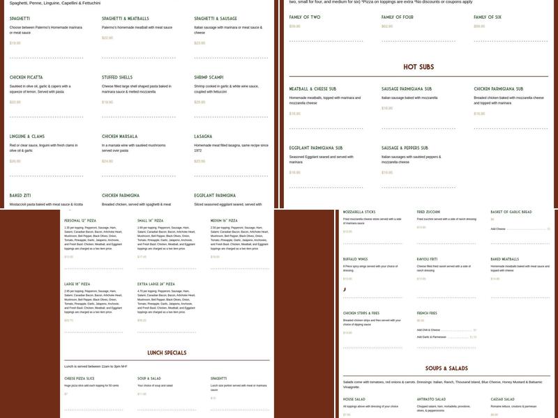 Palermo Pizzeria Menu