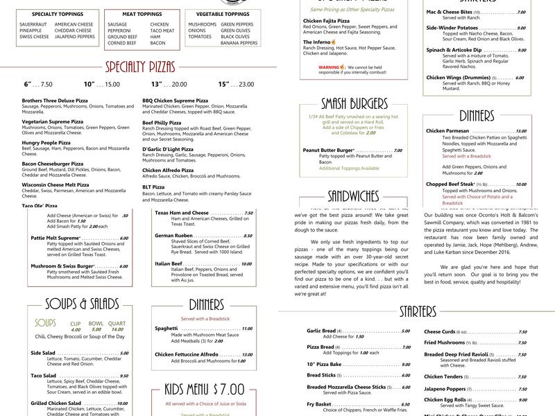 Brothers Three Menu