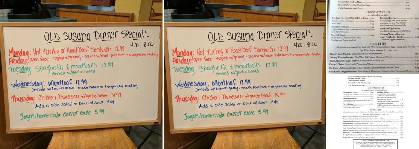 Old Susana Cafe Menu