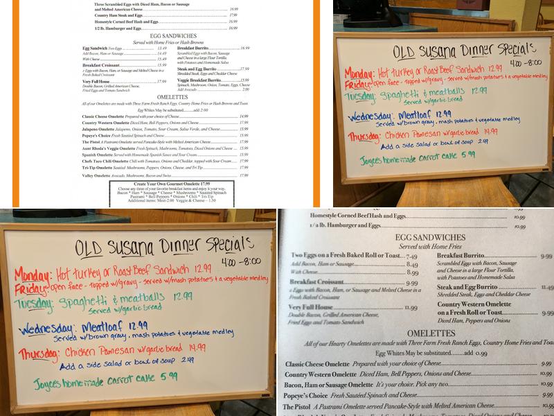 Old Susana Cafe Menu