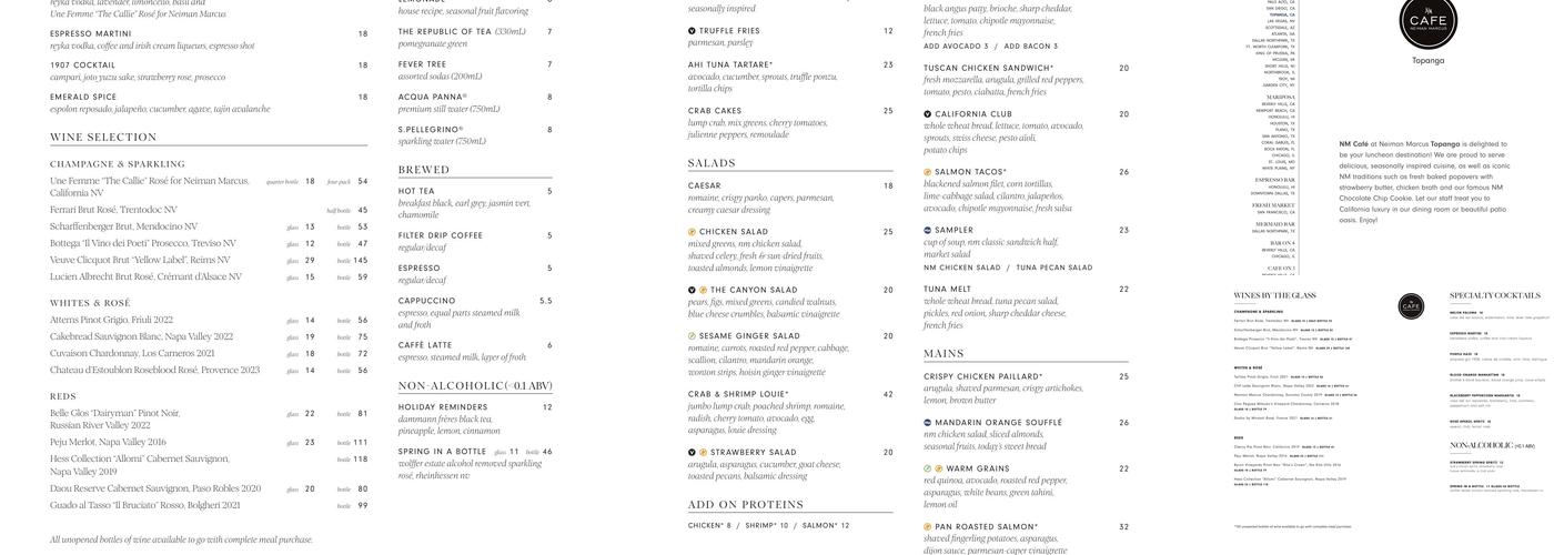 NM Cafe Menu