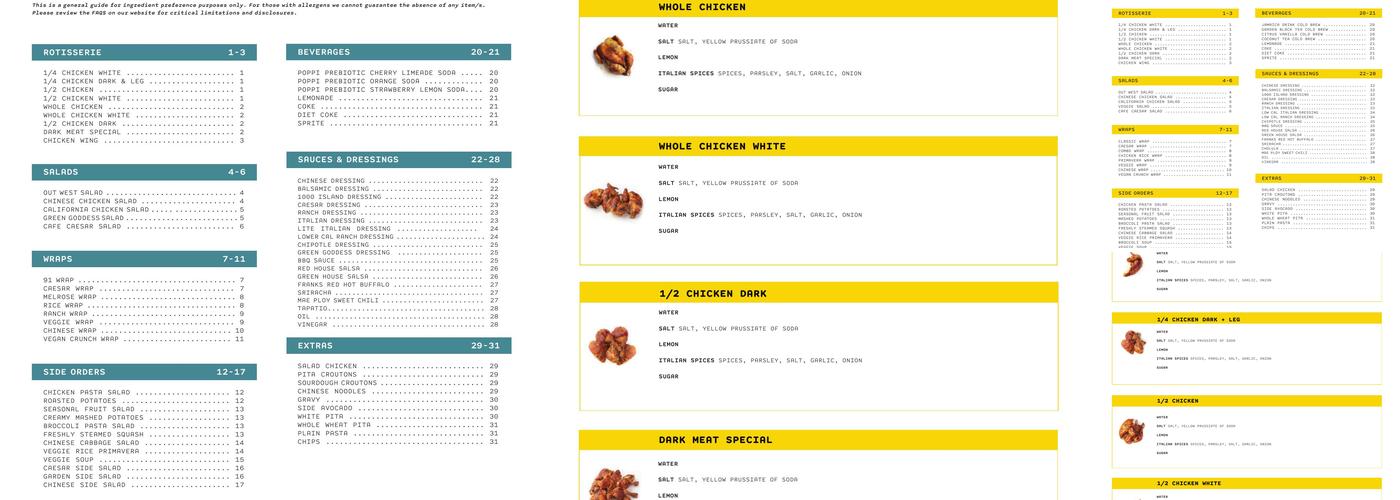 Calif Chicken Cafe Menu