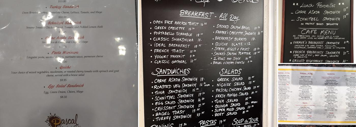 Pascal Patisserie & Cafe Menu