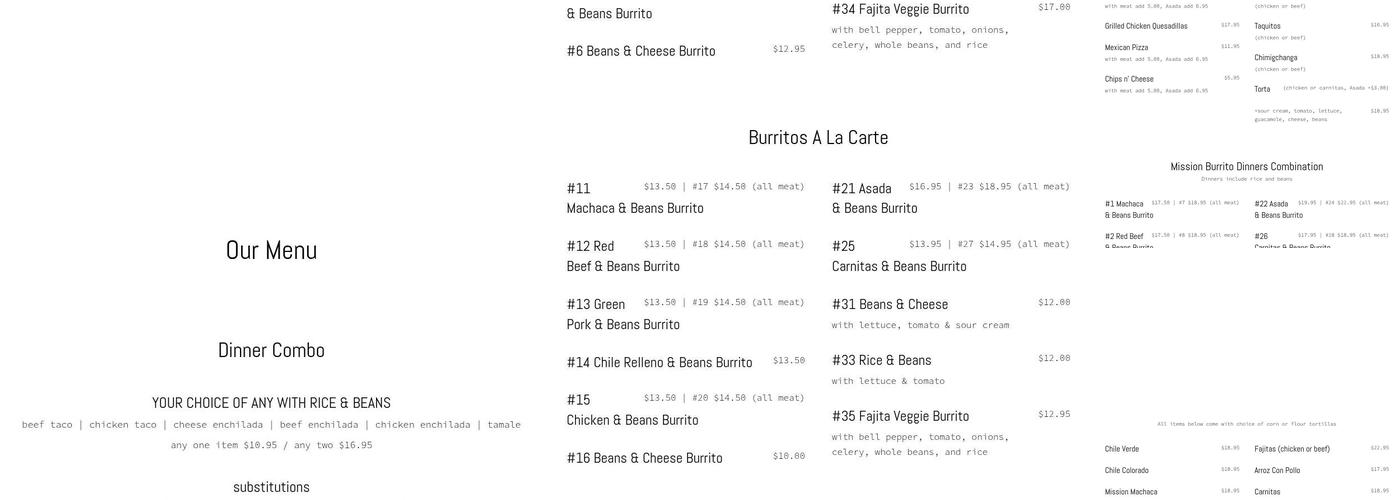 Mission Burrito Menu