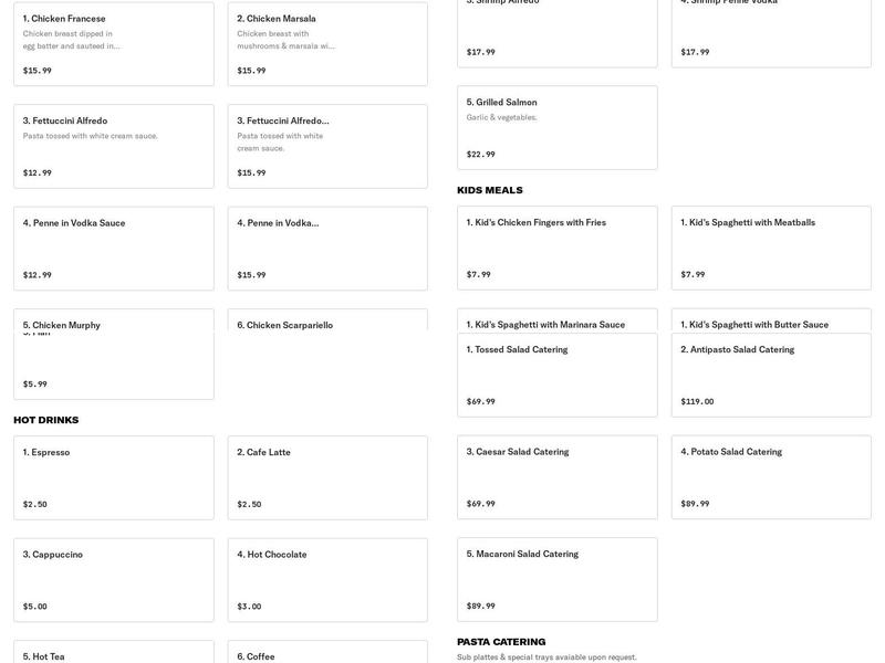 Eli's Pizza Pasta Ristorante Menu