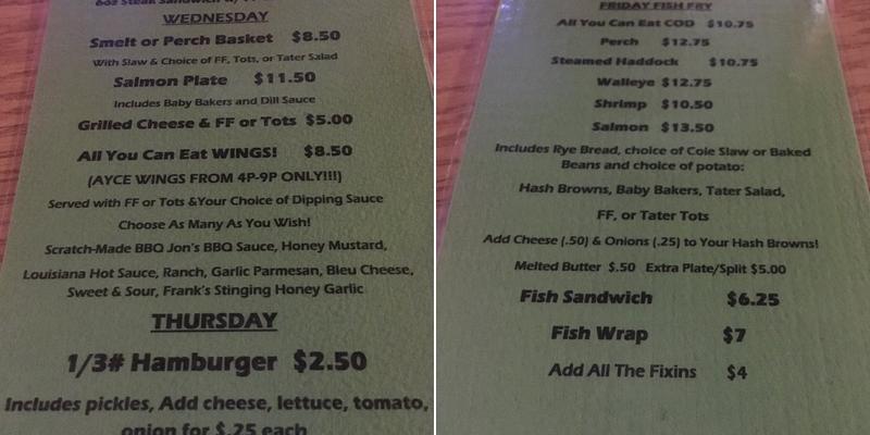 OLD STILL SALOON Menu