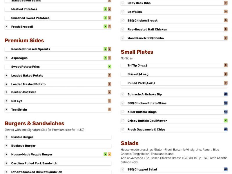 Wood Ranch Menu