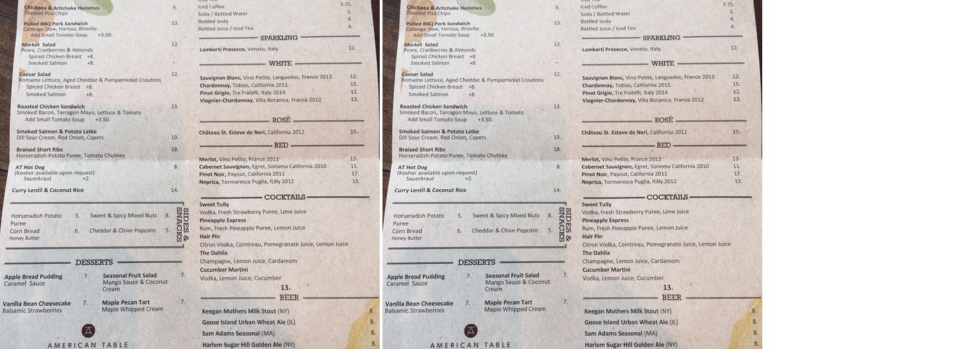 American Table Menu