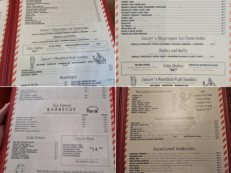 Junior's Restaurant & Bakery Menu