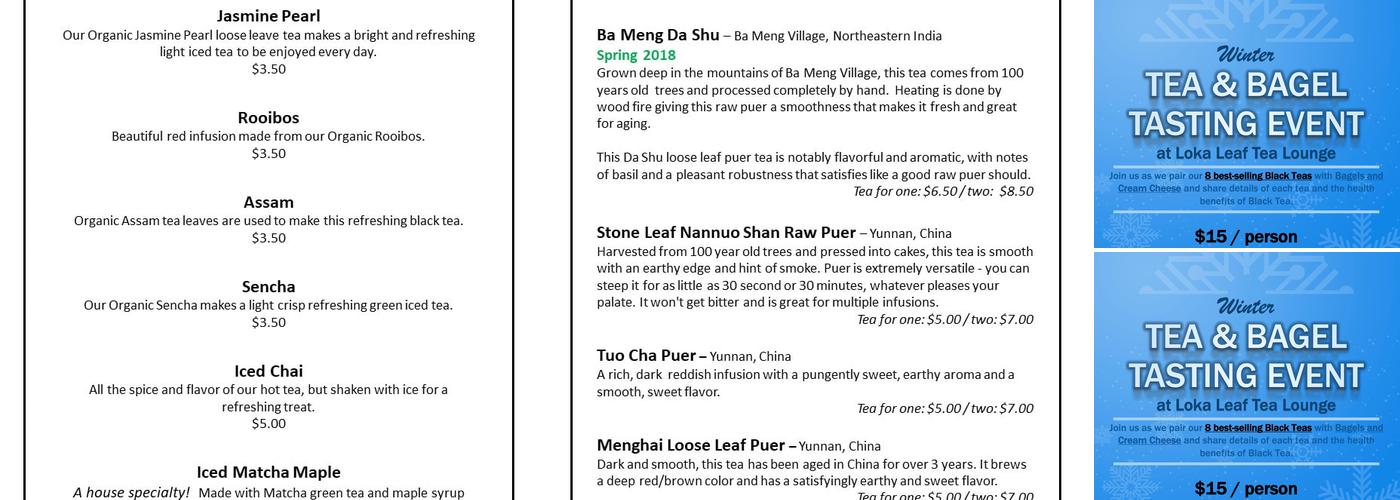 Loka Leaf Tea Lounge Menu