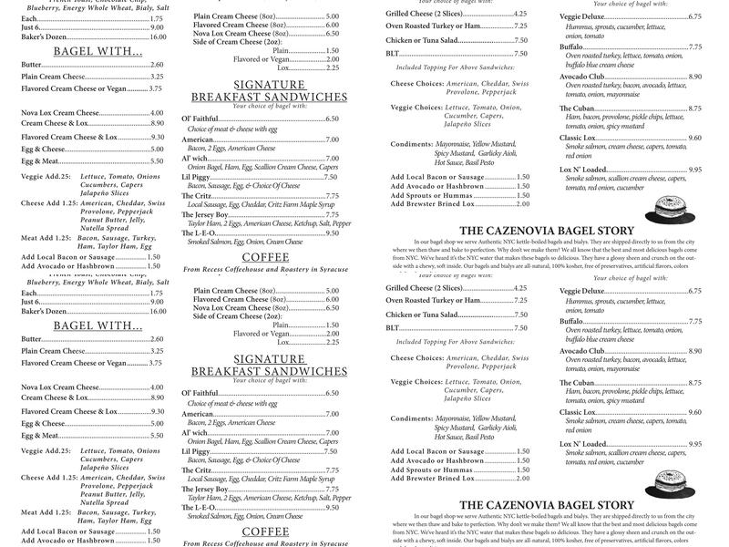Cazenovia Bagel Co. Menu
