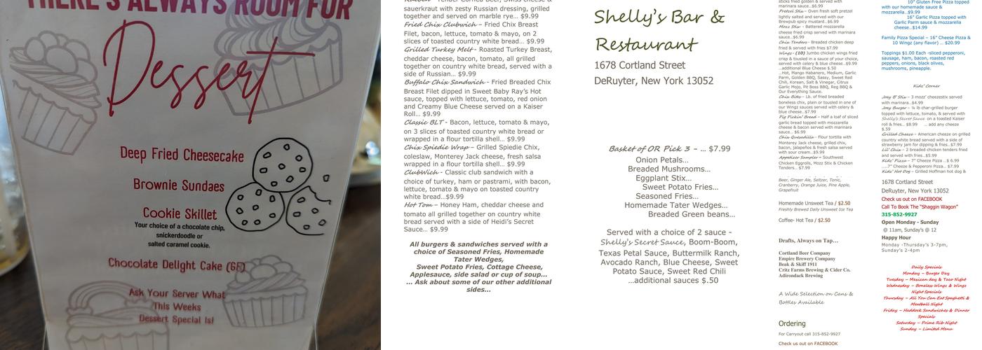 Shelly's Menu
