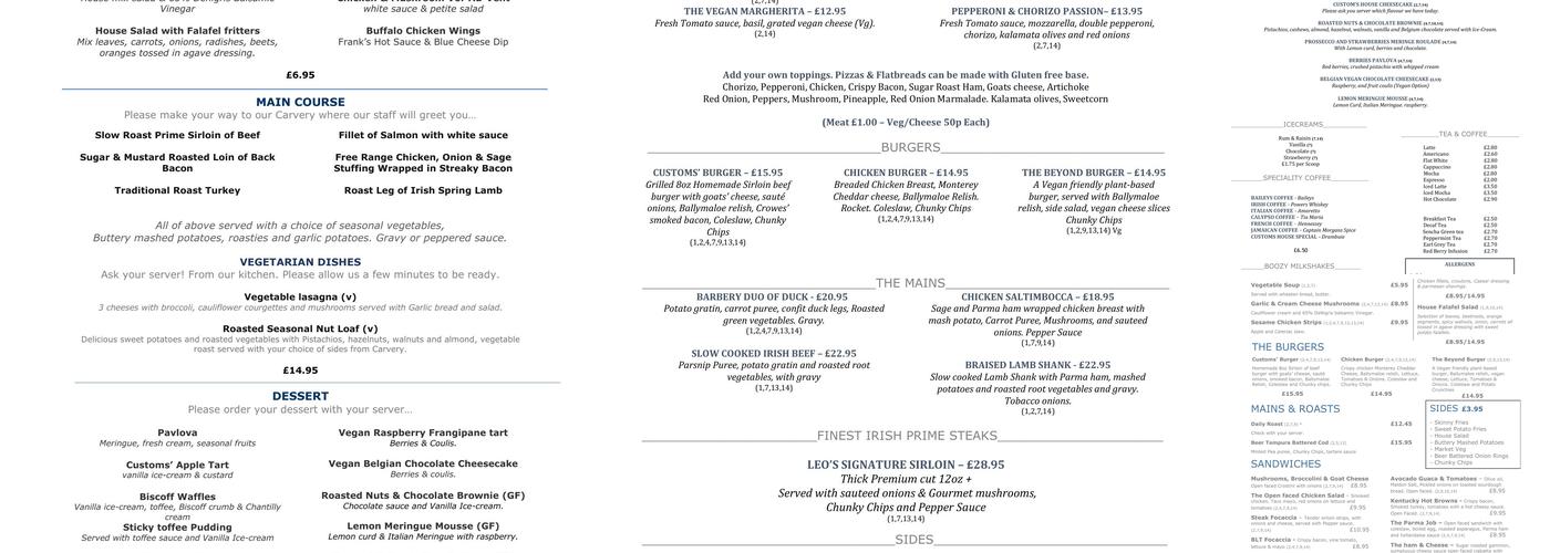 Customs House Boutique Bistro Menu