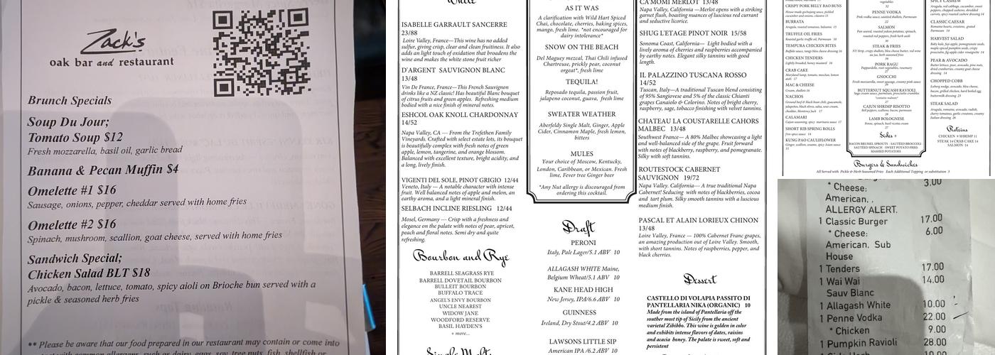 Zack's Menu