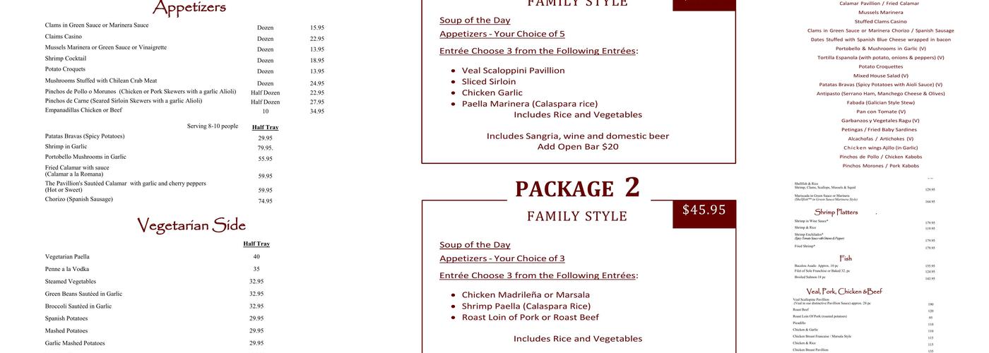 Spanish Pavillion Restaurant Menu