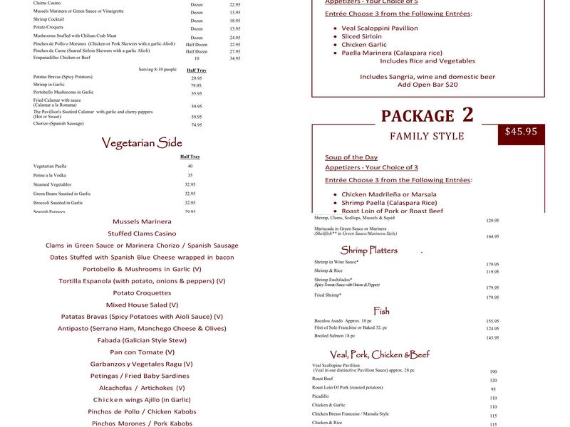 Spanish Pavillion Restaurant Menu