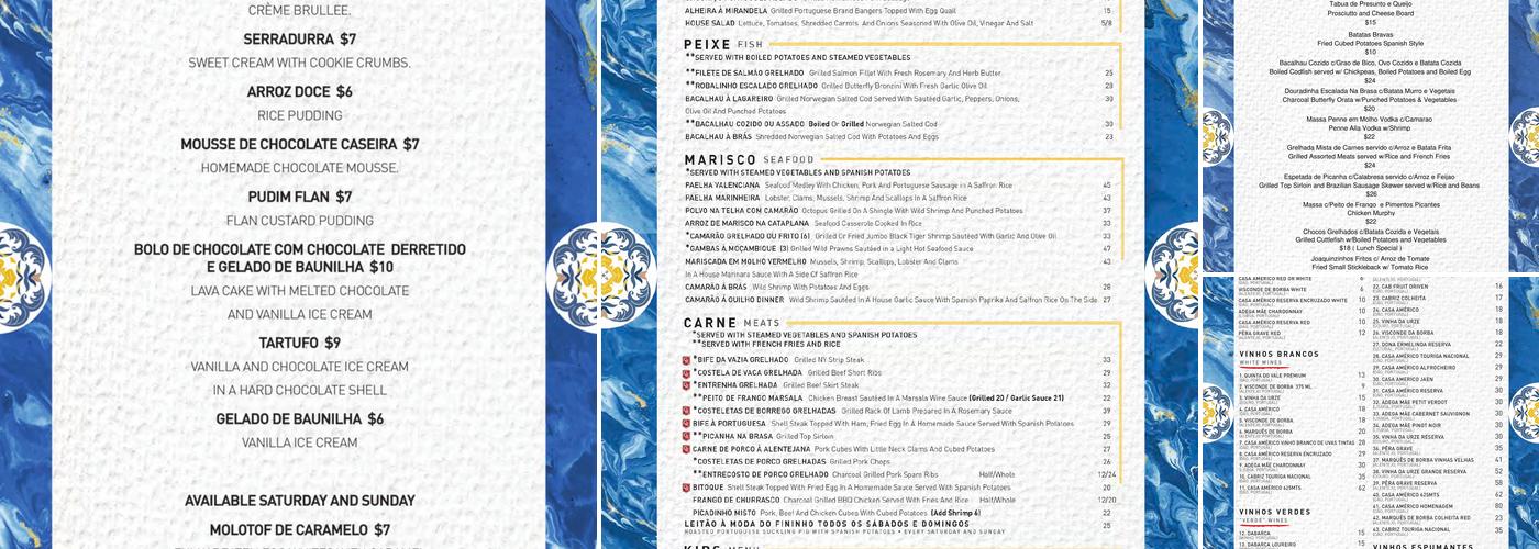 Casa Seabra Menu