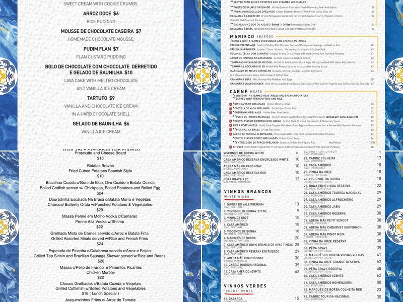Casa Seabra Menu