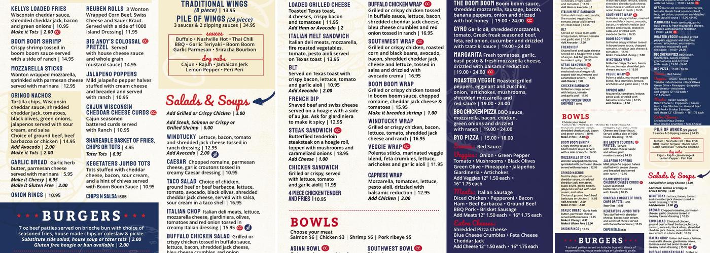 Kelly's Bleachers Wind Lake Menu