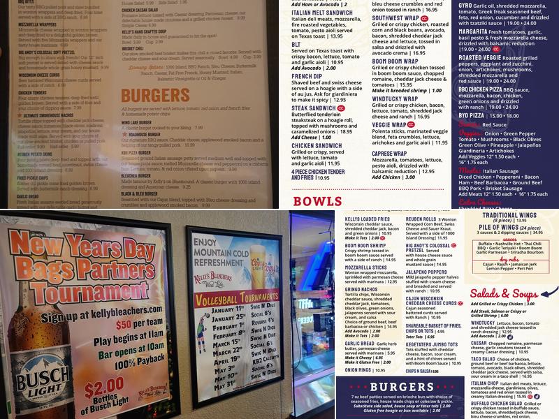 Kelly's Bleachers Wind Lake Menu