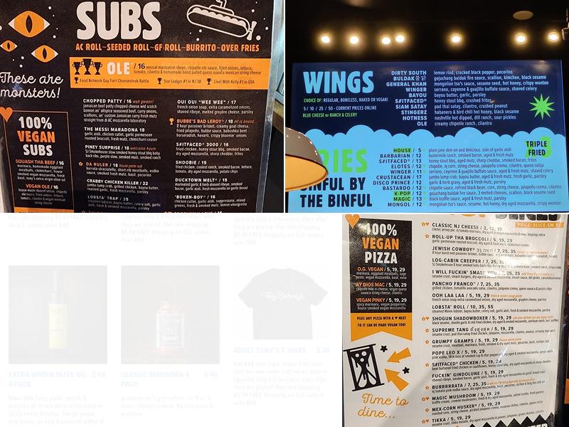 Tony Boloney's Hoboken Menu