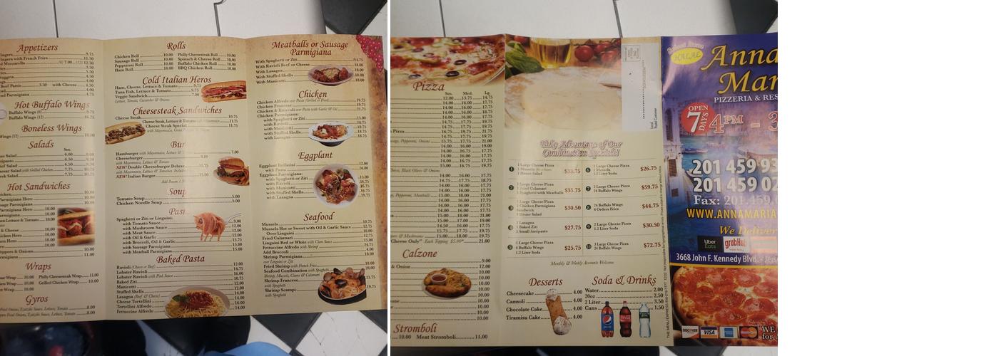 Anna Maria Pizzeria & Restaurant Menu
