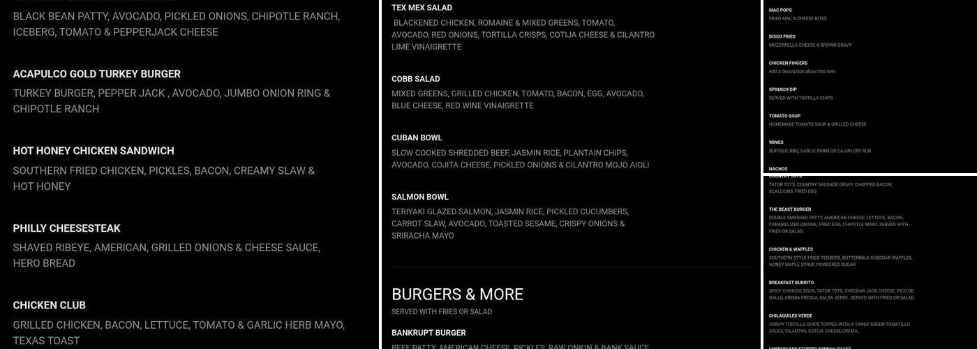 Left Bank Burger Bar Menu