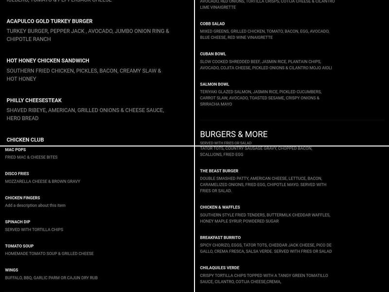 Left Bank Burger Bar Menu