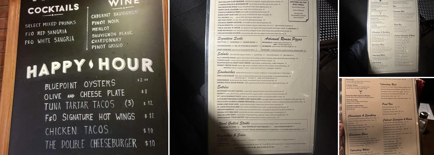 Fire & Oak Menu