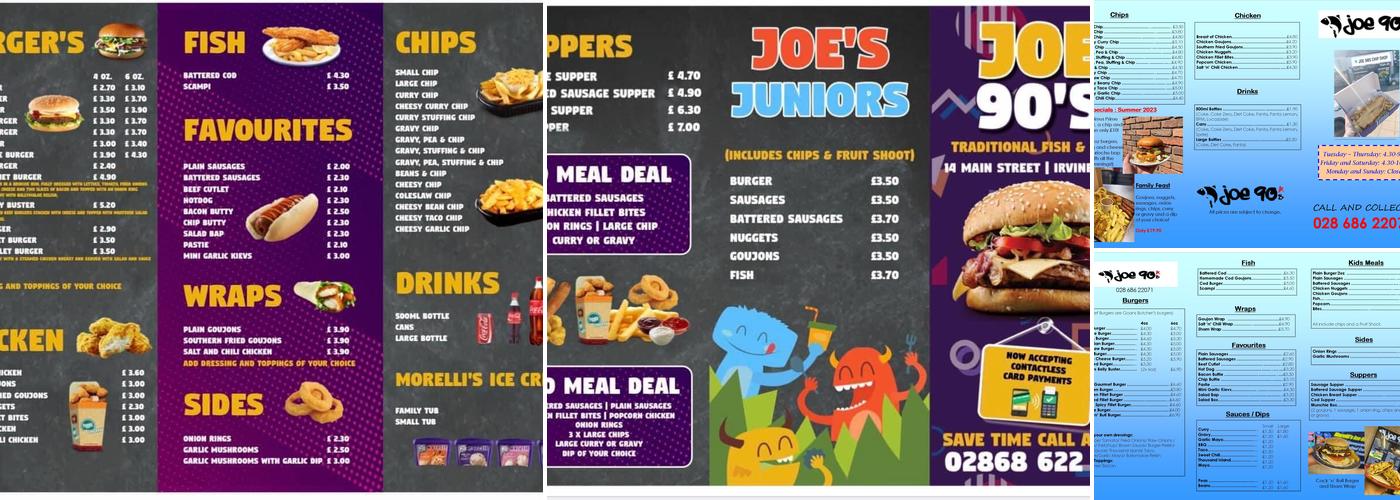 Joe 90's Menu
