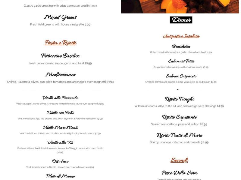 Grappa '72 Menu