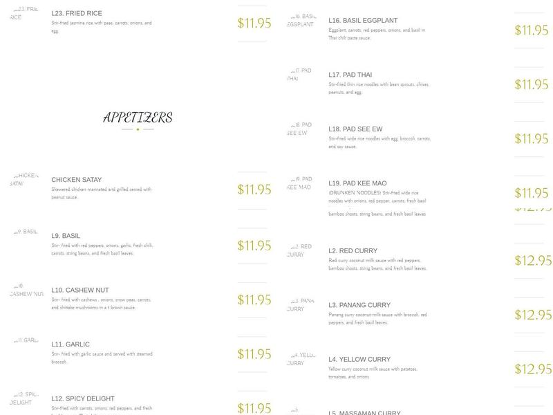 Srisiam Menu