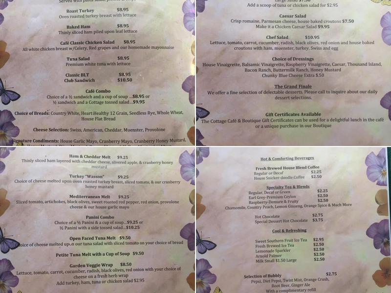 Cottage Cafe Menu