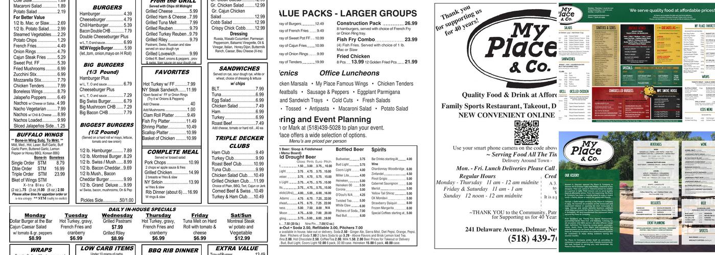 My Place & Company, Delmar Menu