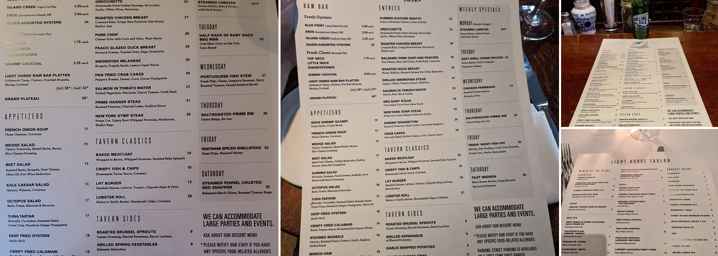 Light Horse Tavern Menu
